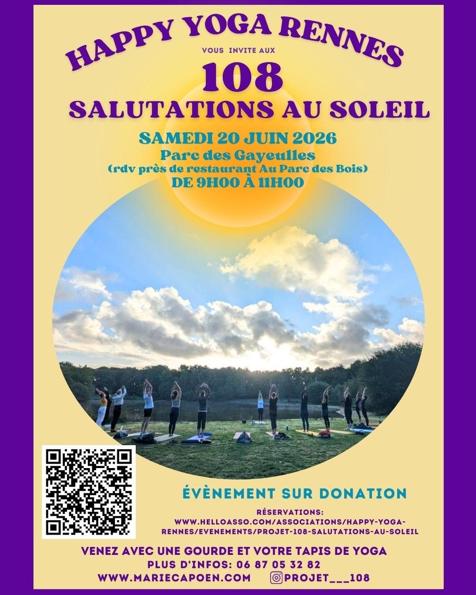 Animation gratuite "Les 108 salutations au soleil" le 20 juin au Parc des Gayeulles à Rennes